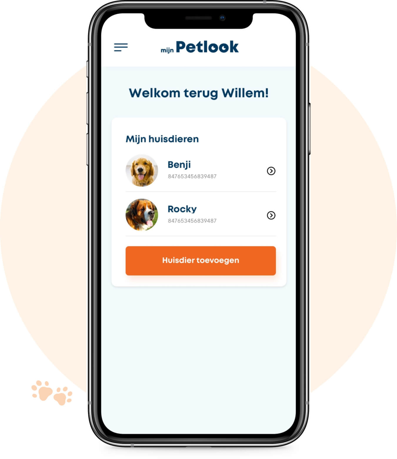 Petlook account: huisdieren overzicht